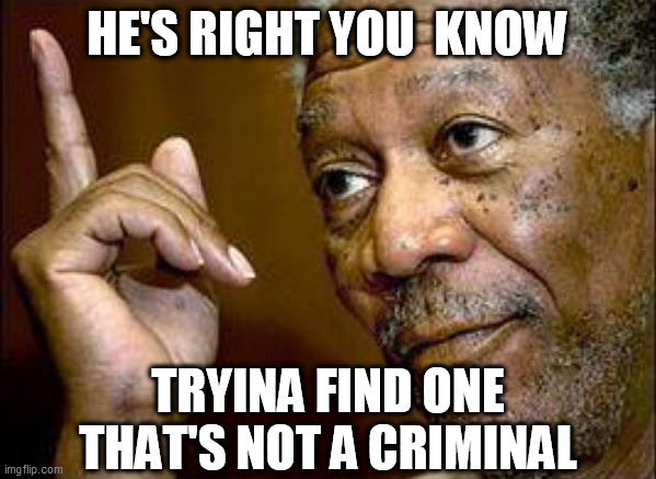 HE'S RIGHT YOU  KNOW TRYINA FIND ONE THAT'S NOT A CRIMINAL | made w/ Imgflip meme maker