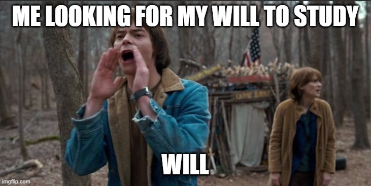 Will stranger things | ME LOOKING FOR MY WILL TO STUDY; WILL | image tagged in will stranger things | made w/ Imgflip meme maker