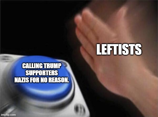 it amazes me people still do this. | LEFTISTS; CALLING TRUMP SUPPORTERS NAZIS FOR NO REASON. | image tagged in memes,blank nut button,bruh,can you not | made w/ Imgflip meme maker
