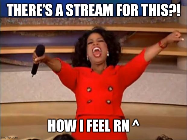 Oprah You Get A | THERE’S A STREAM FOR THIS?! HOW I FEEL RN ^ | image tagged in memes,oprah you get a | made w/ Imgflip meme maker