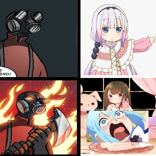 made a new template guys | image tagged in tf2 pyro mad,loli,anime,custom template,hentai | made w/ Imgflip meme maker