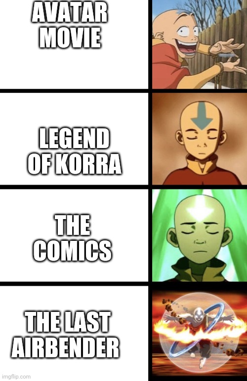 Expanding Aang | AVATAR MOVIE LEGEND OF KORRA THE LAST AIRBENDER THE COMICS | image tagged in expanding aang | made w/ Imgflip meme maker