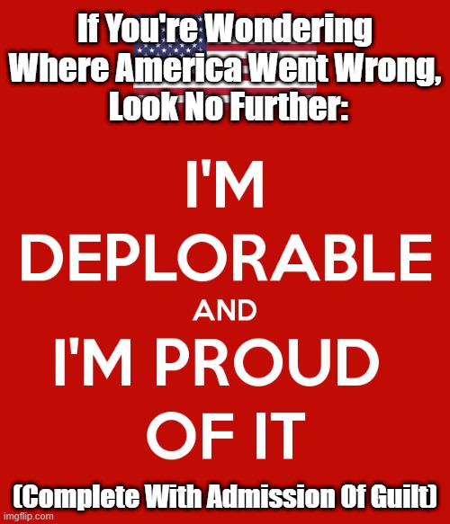 "If You're Wondering Where America Went Wrong..." | If You're Wondering Where America Went Wrong,
 Look No Further:; (Complete With Admission Of Guilt) | image tagged in wrong track,where america went wrong,what went wrong,deplorable,pride comes before a fall | made w/ Imgflip meme maker