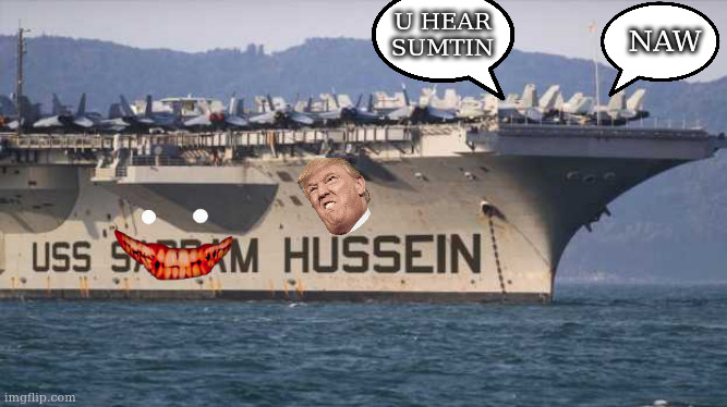 USS Saddam Hussein | NAW; U HEAR SUMTIN | image tagged in uss saddam hussein,naming things | made w/ Imgflip meme maker