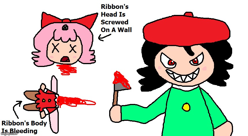 Evil Adeleine Killed Ribbon | image tagged in kirby,gore,blood,cute,knife,funny | made w/ Imgflip meme maker