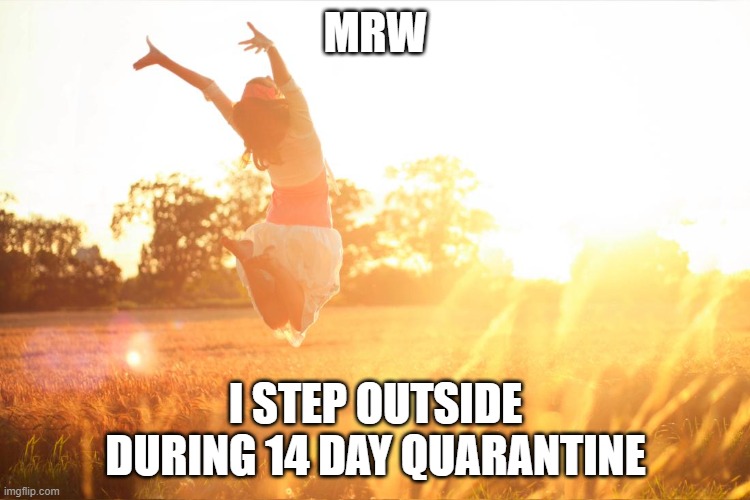 Happy Sunshine | MRW; I STEP OUTSIDE DURING 14 DAY QUARANTINE | image tagged in happy sunshine | made w/ Imgflip meme maker