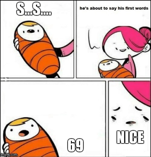 baby first words | S...S.... 69; NICE | image tagged in baby first words | made w/ Imgflip meme maker