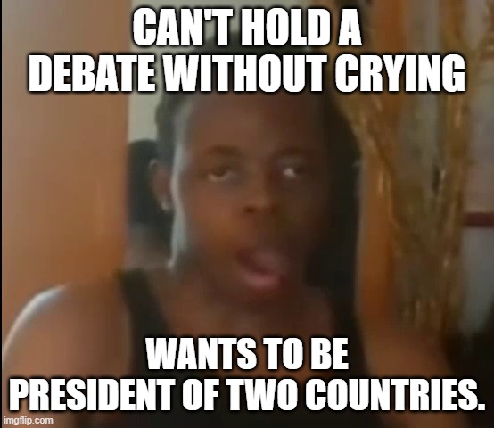 This is sadly true... | CAN'T HOLD A DEBATE WITHOUT CRYING; WANTS TO BE PRESIDENT OF TWO COUNTRIES. | image tagged in pedofish | made w/ Imgflip meme maker