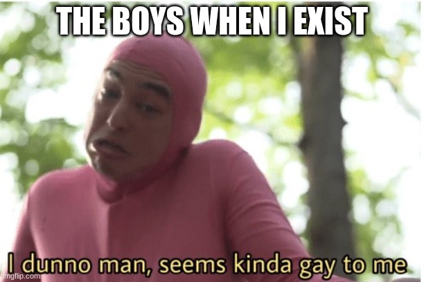 I dunno man seems kinda gay to me | THE BOYS WHEN I EXIST | image tagged in i dunno man seems kinda gay to me | made w/ Imgflip meme maker