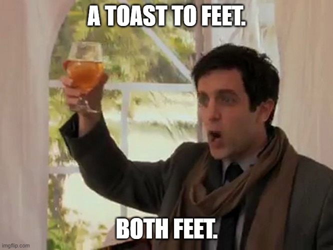 A TOAST TO FEET. BOTH FEET. | image tagged in funny | made w/ Imgflip meme maker