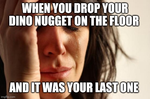 First World Problems |  WHEN YOU DROP YOUR DINO NUGGET ON THE FLOOR; AND IT WAS YOUR LAST ONE | image tagged in memes,first world problems | made w/ Imgflip meme maker
