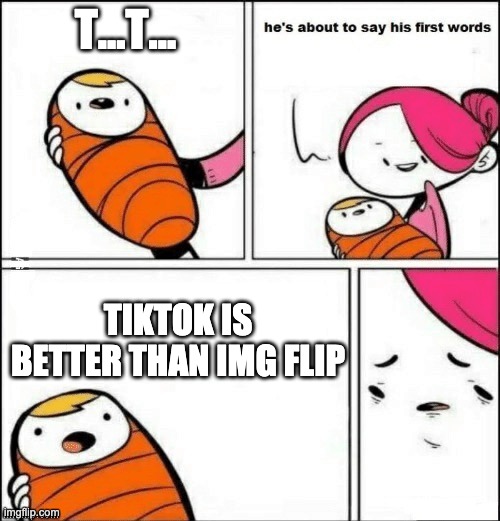 tiktok | T...T... TIKTOK IS BETTER THAN IMG FLIP | image tagged in baby first words | made w/ Imgflip meme maker