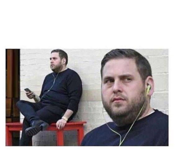 High Quality JONAH HILL EAR BUDS 2 PANEL Blank Meme Template