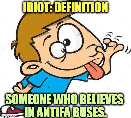 Trump thinks you're stupid enough to believe in antifa buses. Are you that stupid? If you are, go drink some bleach. | IDIOT: DEFINITION; SOMEONE WHO BELIEVES 
IN ANTIFA BUSES. | image tagged in trump,hoax,fake news,idiots,morons,fools | made w/ Imgflip meme maker