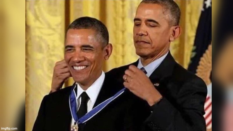 Obama giving Obama award | image tagged in obama giving obama award | made w/ Imgflip meme maker