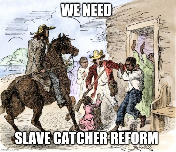 WE NEED; SLAVE CATCHER REFORM | image tagged in police brutality | made w/ Imgflip meme maker