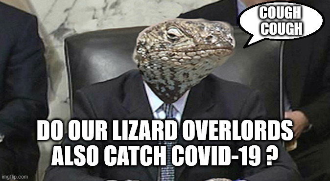 Lizard overlords Corona Virus | COUGH 
COUGH; DO OUR LIZARD OVERLORDS ALSO CATCH COVID-19 ? | image tagged in funny meme,corona virus,covid 19,funny,conspiracy theory,david icke | made w/ Imgflip meme maker