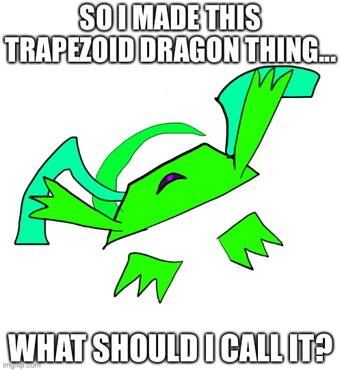 So I drew another OC.... | SO I MADE THIS TRAPEZOID DRAGON THING... WHAT SHOULD I CALL IT? | image tagged in shapes | made w/ Imgflip meme maker