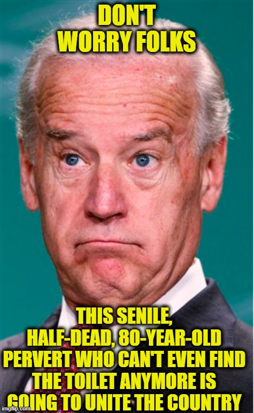 Joe Biden | DON'T WORRY FOLKS; THIS SENILE, HALF-DEAD, 80-YEAR-OLD PERVERT WHO CAN'T EVEN FIND THE TOILET ANYMORE IS GOING TO UNITE THE COUNTRY | image tagged in joe biden,democrats,liberal logic,liberal hypocrisy,election 2020 | made w/ Imgflip meme maker