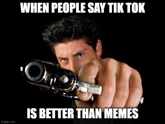 Guy With Gun | WHEN PEOPLE SAY TIK TOK; IS BETTER THAN MEMES | image tagged in guy with gun | made w/ Imgflip meme maker