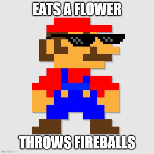 Mario Being A Boss | EATS A FLOWER; THROWS FIREBALLS | image tagged in memes,video games,mario | made w/ Imgflip meme maker