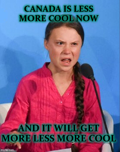 Greta Thunberg how dare you | CANADA IS LESS MORE COOL NOW AND IT WILL GET MORE LESS MORE COOL | image tagged in greta thunberg how dare you | made w/ Imgflip meme maker