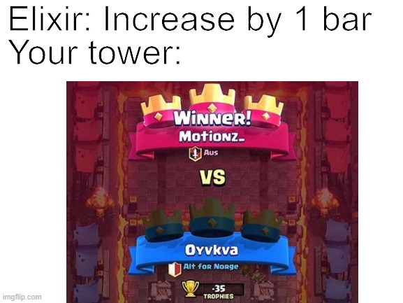 Where is my tower? | Elixir: Increase by 1 bar; Your tower: | image tagged in gaming | made w/ Imgflip meme maker