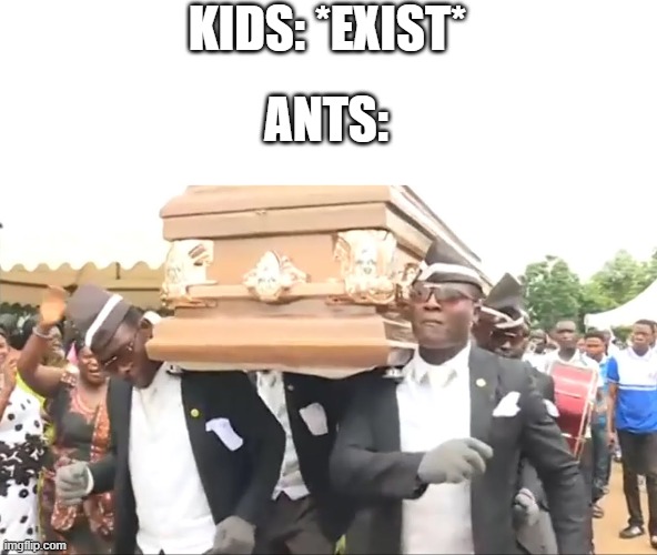 Kids vs. ants | KIDS: *EXIST*; ANTS: | image tagged in coffin dance,memes,kids,ants,funny | made w/ Imgflip meme maker