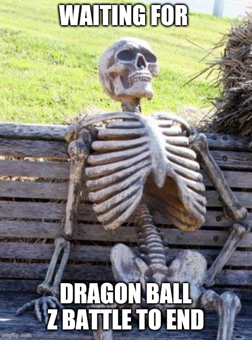 Waiting Skeleton Meme | WAITING FOR; DRAGON BALL Z BATTLE TO END | image tagged in memes,waiting skeleton | made w/ Imgflip meme maker