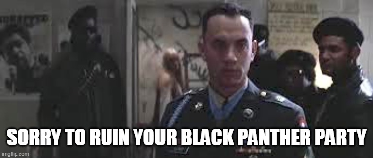 Forrest Gump black panther | SORRY TO RUIN YOUR BLACK PANTHER PARTY | image tagged in forrest gump black panther | made w/ Imgflip meme maker