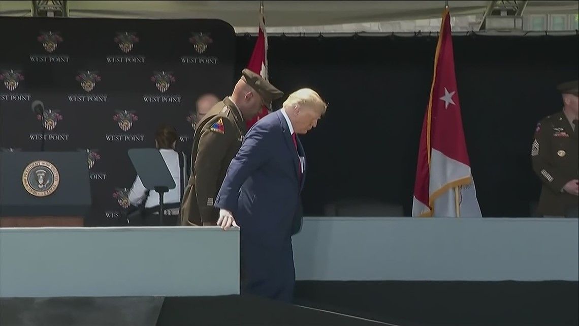 High Quality Old Man Trump on the ramp at West Point Blank Meme Template