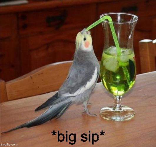 Bird drinking green juice | *big sip* | image tagged in bird drinking green juice | made w/ Imgflip meme maker