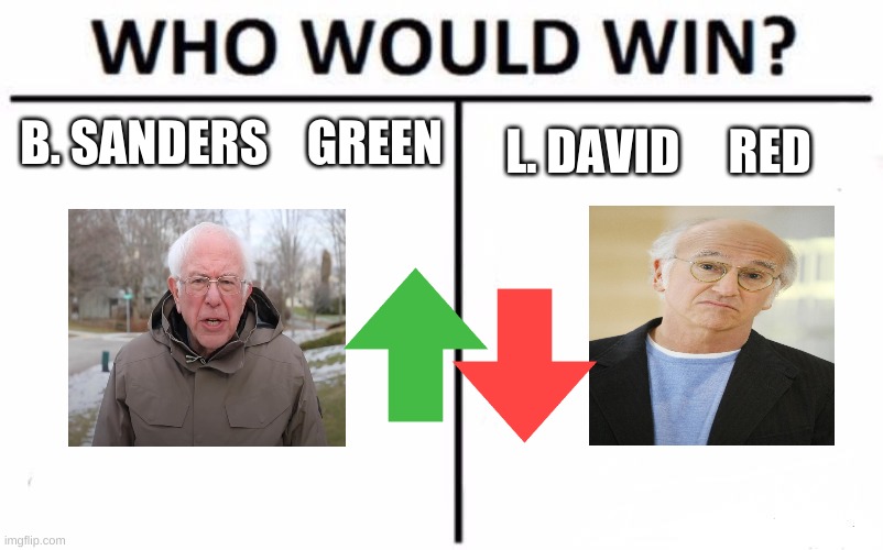 Who Would Win? Meme | B. SANDERS    GREEN; L. DAVID     RED | image tagged in memes,who would win | made w/ Imgflip meme maker