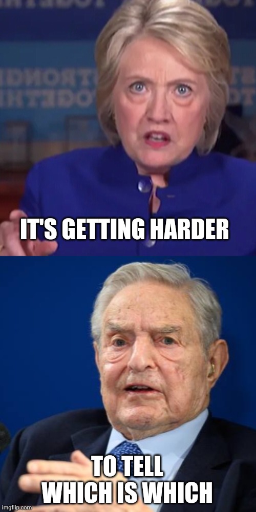 Daddy Dearest | IT'S GETTING HARDER; TO TELL WHICH IS WHICH | image tagged in killary,george soros,hillary clinton,2020 | made w/ Imgflip meme maker