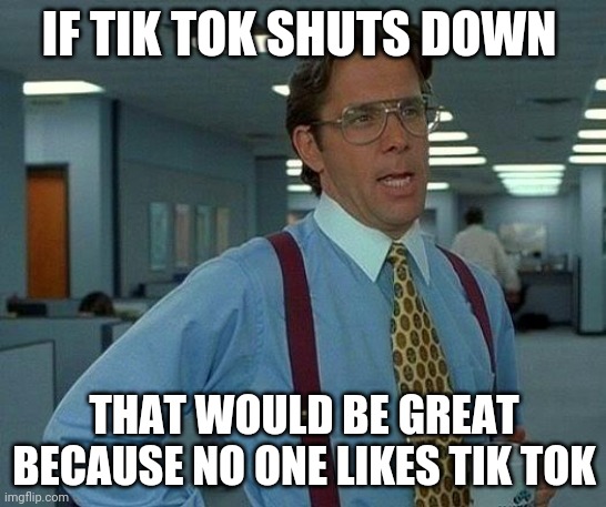 That Would Be Great | IF TIK TOK SHUTS DOWN; THAT WOULD BE GREAT BECAUSE NO ONE LIKES TIK TOK | image tagged in memes,that would be great | made w/ Imgflip meme maker