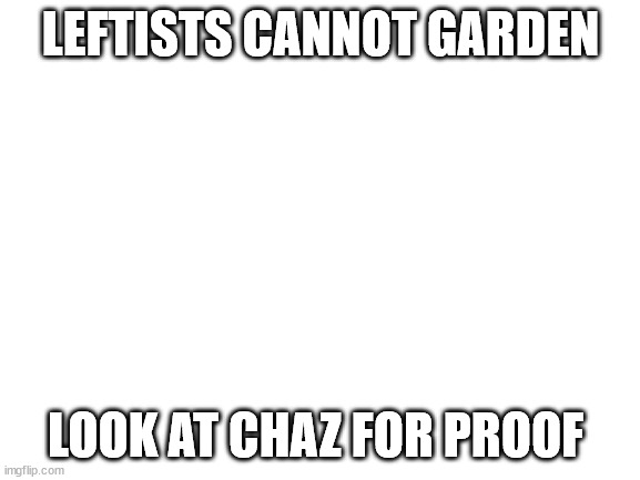true | LEFTISTS CANNOT GARDEN; LOOK AT CHAZ FOR PROOF | image tagged in leftists,libtards,owned,realfunny | made w/ Imgflip meme maker