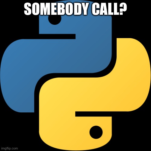 Python Logo | SOMEBODY CALL? | image tagged in python logo | made w/ Imgflip meme maker