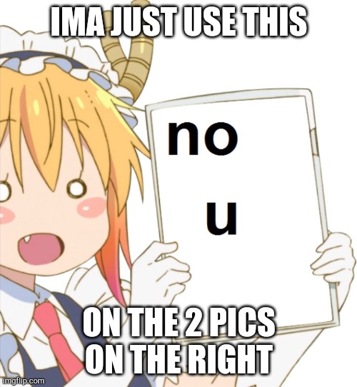 no u | IMA JUST USE THIS ON THE 2 PICS ON THE RIGHT | image tagged in no u | made w/ Imgflip meme maker