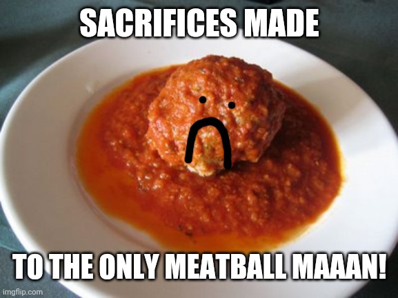 Meatball | SACRIFICES MADE TO THE ONLY MEATBALL MAAAN! | image tagged in meatball | made w/ Imgflip meme maker