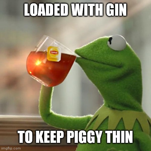 But That's None Of My Business | LOADED WITH GIN; TO KEEP PIGGY THIN | image tagged in memes,but that's none of my business,kermit the frog | made w/ Imgflip meme maker
