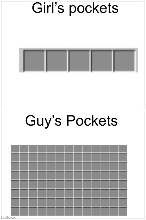 Blank Comic Panel 1x2 Meme | Girl’s pockets Guy’s Pockets | image tagged in memes,blank comic panel 1x2 | made w/ Imgflip meme maker