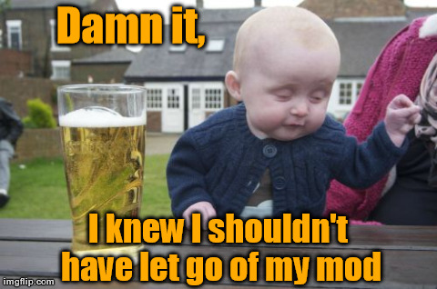 Drunk Baby Meme | Damn it, I knew I shouldn't have let go of my mod | image tagged in memes,drunk baby | made w/ Imgflip meme maker