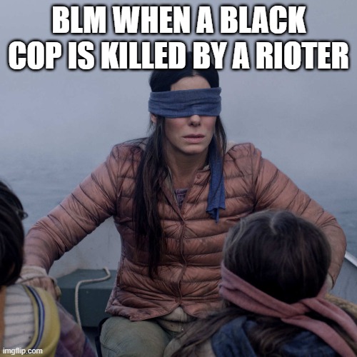 Bird Box Meme | BLM WHEN A BLACK COP IS KILLED BY A RIOTER | image tagged in memes,bird box,blm,conservative,libtards | made w/ Imgflip meme maker