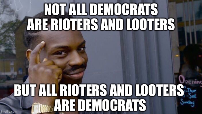 Truth. | NOT ALL DEMOCRATS ARE RIOTERS AND LOOTERS; BUT ALL RIOTERS AND LOOTERS 
ARE DEMOCRATS | image tagged in democrats,riots,looters | made w/ Imgflip meme maker