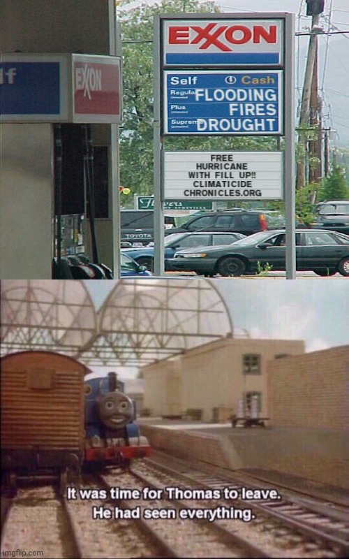 Exxon gas station weird sign | image tagged in it was time for thomas to leave,memes,funny,cursed image,meme,funny signs | made w/ Imgflip meme maker