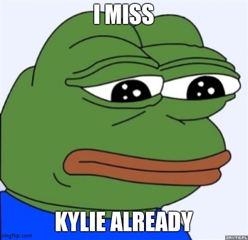 sad frog | I MISS KYLIE ALREADY | image tagged in sad frog | made w/ Imgflip meme maker