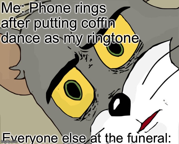 Everyone Else at the Funeral | Me: Phone rings after putting coffin dance as my ringtone; Everyone else at the funeral: | image tagged in funny,memes,funny memes,coronavirus,covid-19,corona meme | made w/ Imgflip meme maker