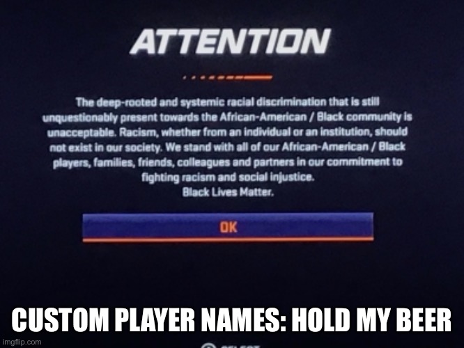 Chel names | CUSTOM PLAYER NAMES: HOLD MY BEER | image tagged in memes,nhl,racism,hockey,sports,names | made w/ Imgflip meme maker
