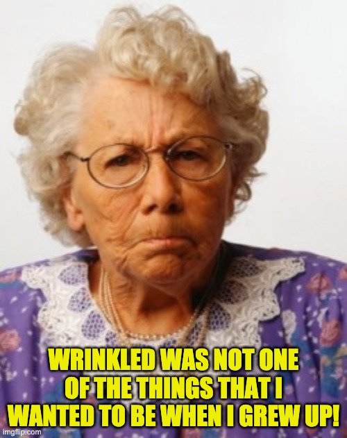 Wrinkled | WRINKLED WAS NOT ONE OF THE THINGS THAT I WANTED TO BE WHEN I GREW UP! | image tagged in angry old woman | made w/ Imgflip meme maker