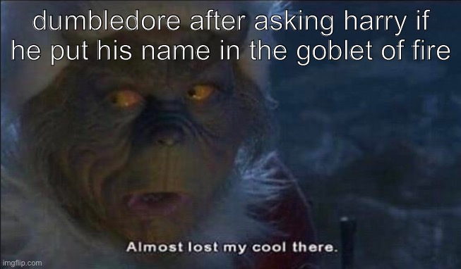 Almost Lost My Cool There | dumbledore after asking harry if he put his name in the goblet of fire | image tagged in almost lost my cool there | made w/ Imgflip meme maker